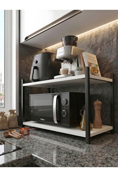 ISDA HOME Modern Metal Ayaklı Mikrodalga Rafı – 2 Katlı Mutfak Tezgah Üstü Dü...