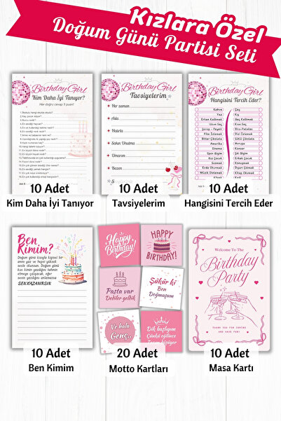 Doğum Günü Partisi Kart Seti, 70 Adet Oyun Kartı Happy Birthday Konsepti Sevgiliye Hediye Pasta Süsü