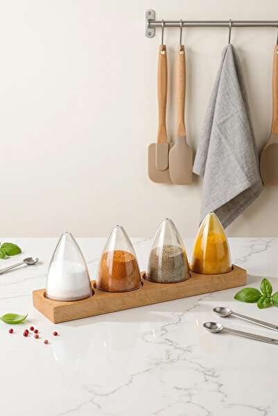 AzzaWood طقم ميكا لتقديم الملح والفلفل والتوابل مكون من 4 قطع مع حامل خشبي