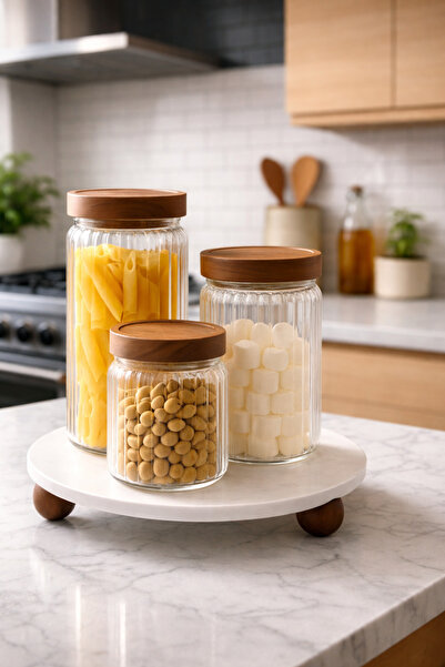 Paşabahçe 3'lü Vakumlu Akasya Kapaklı ERC Cam Kavanoz - Erzak/Bakliyat Saklam...