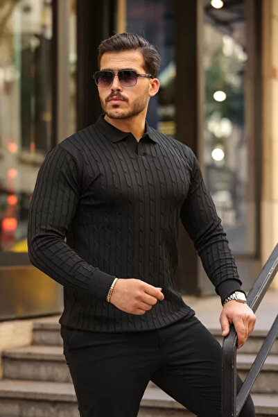 Kanonik Education Men's Hair Weave Pattern Long Sleeve Knitwear