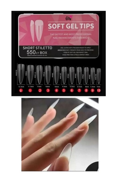 FREELADY Protez Tırnak Soft Jel Tips 22 Kapsül 572’li Short Stiletto Yeni Sistem
