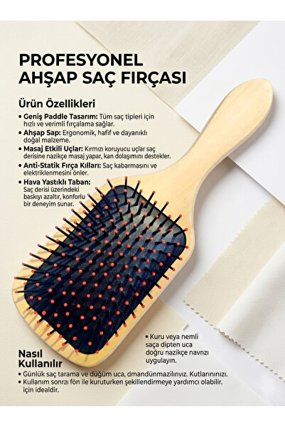 SEVRU PROFESYONEL Saç Fırçası Bambu Saplı Tarak (BÜYÜK BOY)