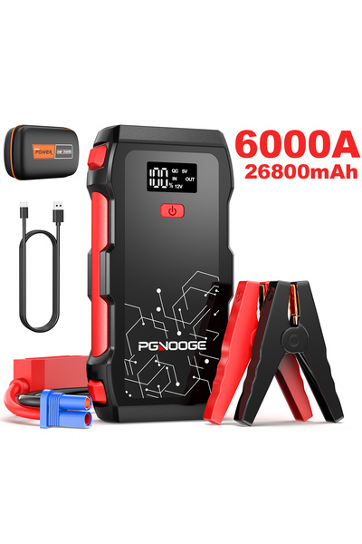 PGNOOGE جهاز تشغيل السيارة 6000 أمبير، وبطارية طاقة 26800 مللي أمبير لجميع مح...