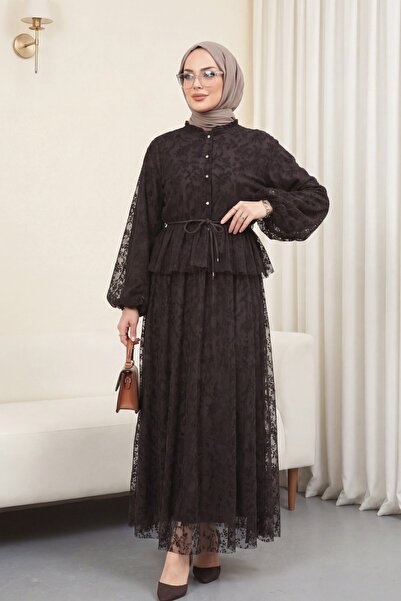 Modamorfo Комплект с пола с висока яка, принт, ръкави тип балон, дантелена та...