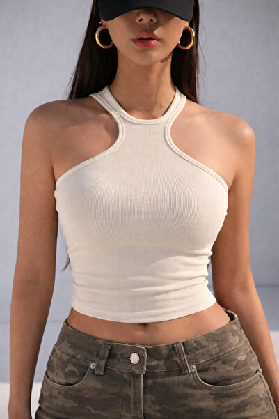 Lucky Line Lisa Women's Ribbed High Collar Cotton Lycra Crop Tank Top
