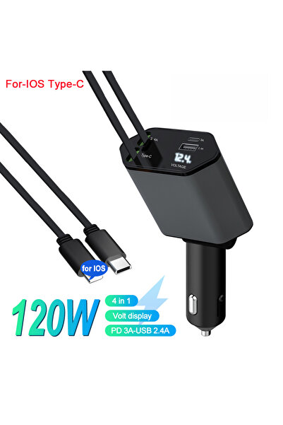 Choice شاحن سيارة C1 بدون إضاءة نجمية 4 في 1 مع كابلين قابلين للسحب، شاحن سري...