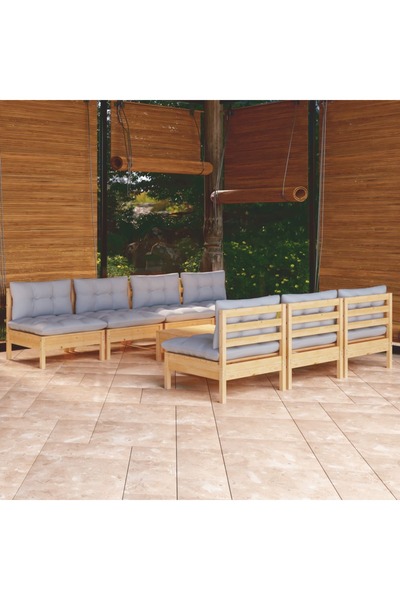 Concept Set mobilier grădină cu perne gri, 8 piese, lemn de pin
