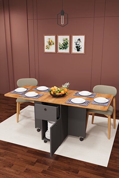 asratrend Lüks Katlanır Mutfak Yemek Masası %100 MDF Pratik Çekmeceli Çalışma...