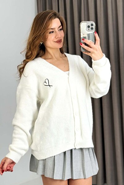 Raneel Kazançlı Alışveriş Women's buttoned wide cut knitted cardigan anthracite