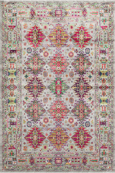 kilim home Kaymaz Tabanlı Vintage Kilim Halı - Açık Gri Çok Renkli Etnik Dese...