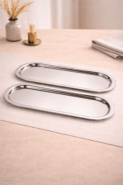 Sarkap Home 2'li Oval Sunumluk Tepsi - Silver