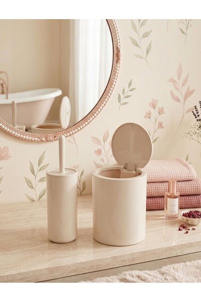 Okyanus Home Set de găleți și perii pentru WC rotund din 2 piese Bej Click Cover