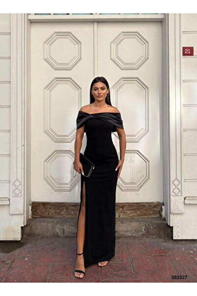 Modafeminen فستان سهرة بفتحة مع تفاصيل فيونكة من الساتان اللامع المرن 583363 ...