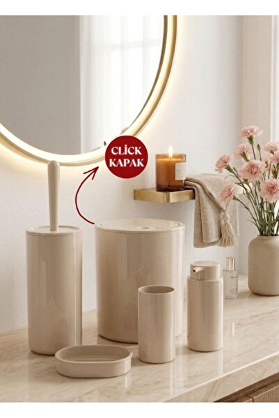 Okyanus Home Bej Yuvarlak 5'li Banyo Seti