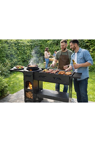 OEM Grătar multifuncțional cu suport pentru ceaun – metal de 3 mm, negru mat