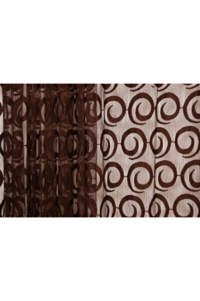 AKÇA TEKSTİL VAKKO MODEL ACI KAHVE RENK İP PERDE HAZIR DÜĞMELERİ DİKİLMİŞ İP ...