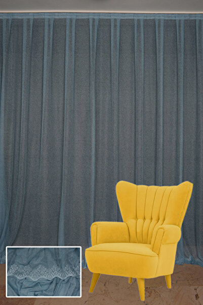 AKÇA TEKSTİL تنورة ضيقة لون أزرق جناح واحد مخيط مسبقًا ستارة خلفية مطوية 75*2...