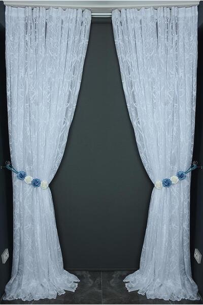 AKÇA TEKSTİL МЕРМЕР МОДЕЛ БЯЛ ЦВЯТ ЕДИН ПАНЕЛ Готов плисиран фонов завеса 300...