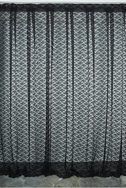 AKÇA TEKSTİL ÇİÇEK SİYAH RENK TEK KANAT Hazır dikilmiş Pileli Fon Perde 300*2...