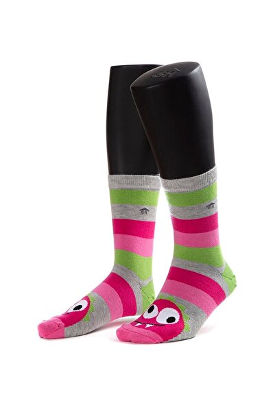 The Socks House Kadın Gri Çılgın Çilek Desenli Çorap