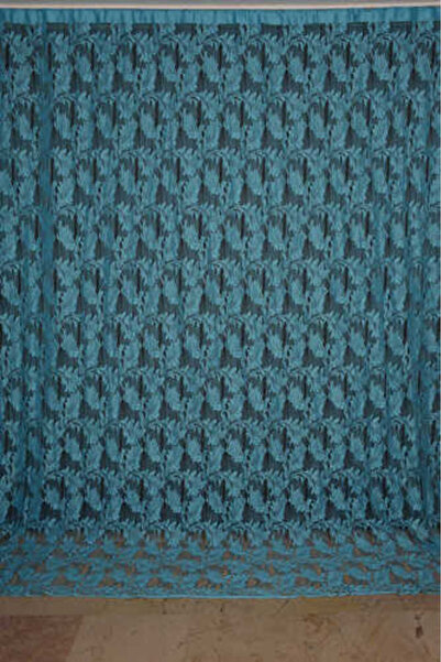 AKÇA TEKSTİL ستارة من الخيوط بلون تركواز موديل YAPRAK، ستارة جاهزة مخيطة بالز...