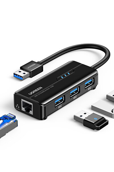 Ugreen USB 3.0 Gigabit Ethernet RJ45 Dönüştürücü 3 Port Hub USB Çoklayıcı, 20265