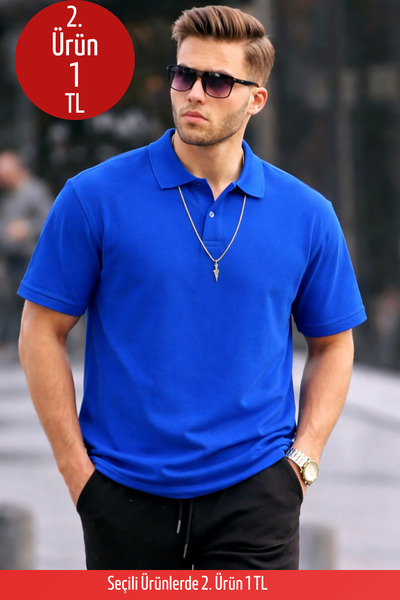 COMBİNE MİCHAİL Erkek Basic Relax Mavi Polo Yaka Tişört