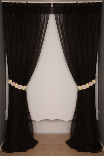 AKÇA TEKSTİL DAR ETEK MODEL ACI KAHVE TEK KANAT Hazır Pileli Fon Perde 300*260