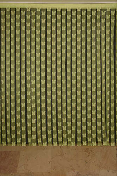 AKÇA TEKSTİL KELEBEK MODEL YEŞİL RENK İP PERDE HAZIR DÜĞMELERİ DİKİLMİŞ İP PE...