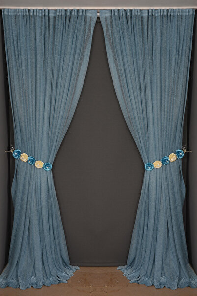 AKÇA TEKSTİL ΜΟΝΤΕΛΟ DAR ETEK ΜΠΛΕ ΧΡΩΜΑ ΜΟΝΟΦΥΛΛΟ Έτοιμη Πλισέ Κουρτίνα Φόντ...