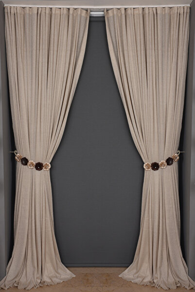 AKÇA TEKSTİL PETEK MODEL VİZON RENK TEK KANAT Dikilmiş Pileli Fon Perde 300*2...