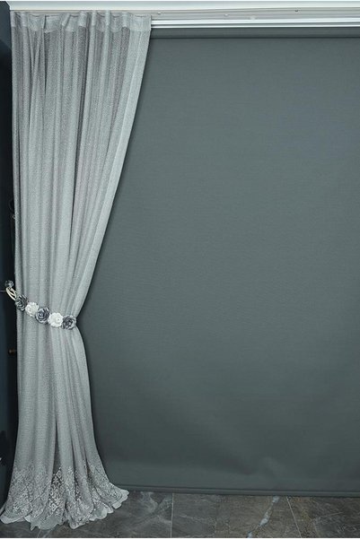 AKÇA TEKSTİL Wide Skirt Model Gray Color Single Wing Ready-Made Pleated Background Curtain 150*260 cm