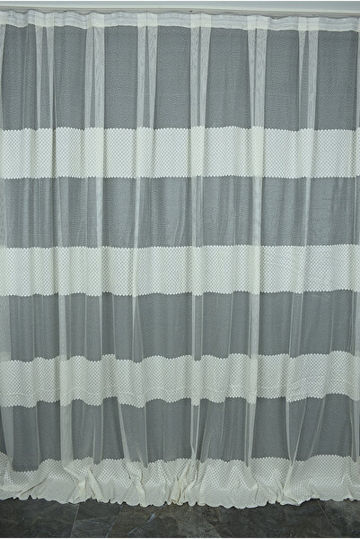 AKÇA TEKSTİL Checkered Belted Model Cream Color Single Wing Ready-Made Pleate...