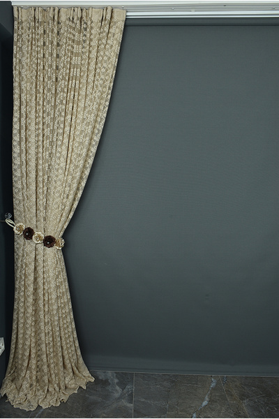 AKÇA TEKSTİL ÇİÇEK MODEL VİZON RENK TEK KANAT Hazır dikilmiş Pileli Fon Perde...