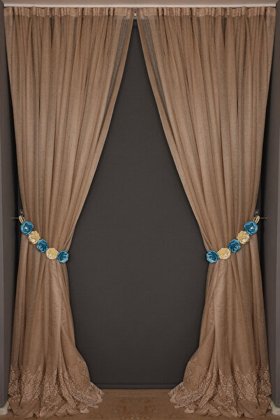 AKÇA TEKSTİL GENİŞ ETEK MODEL VİZON RENK TEK KANAT Hazır Pileli Fon Perde 300...