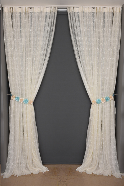 AKÇA TEKSTİL KUŞ MODEL KREM RENK TEK KANAT Dikilmiş Pileli Fon Perde 300*260 Cm