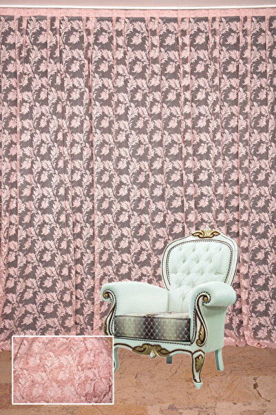 AKÇA TEKSTİL YAPRAK MODEL TÜL PUDRA RENK TEK KANAT Hazır Pileli Fon Perde 300...