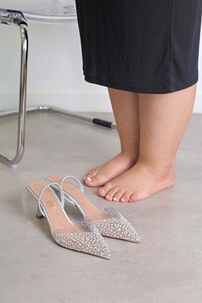 Stil Durağı حذاء سهرة موديل EC144 بكعب 5 سم وتفاصيل حجرية للموسم الجديد - فضي