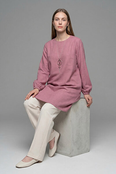 Linvey Yazlık Kadın Tunik Günlük İnce Sofia Keten Kolyeli Tunik Geniş Beden S...