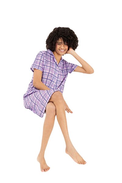 Yeni İnci Памучна нощница с кариран десен и предно закопчаване BPJ1918