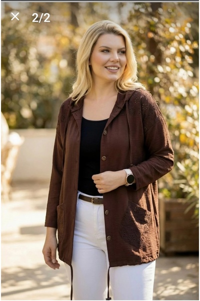 PARKDERİN BÜYÜK BEDEN KAPÜŞONLU, DÜĞMELİ, AEROBİN KUMAŞ CEKET