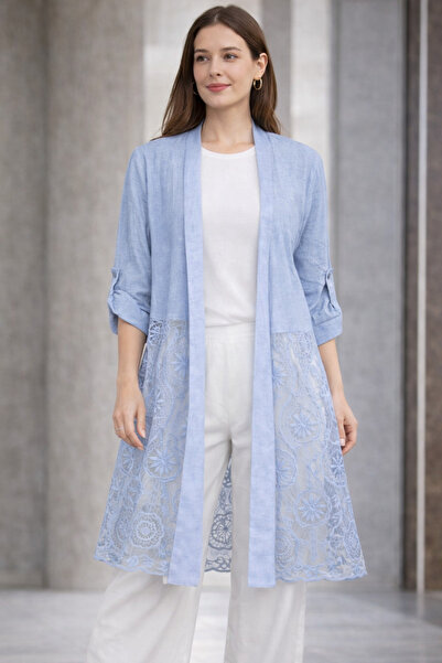 günay boutıque Fisto Detailed Linen Jacket -Beige