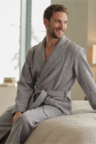 Green Black Чоловічий халат Afra Elite Series з піке, сірий, сертифікований O...