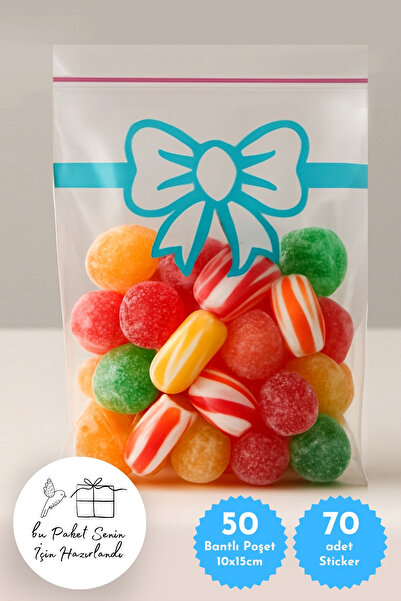 Bimotif 50Pcs Gift Candy Bag with Tape Opp and 60Pcs Stickers