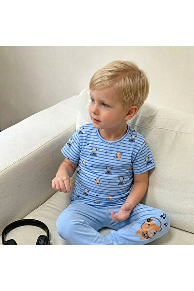 vitmo Σετ παιδικής πιτζάμας για αγοράκια 100% βαμβακερό κοντομάνικο σε μπλε χ...