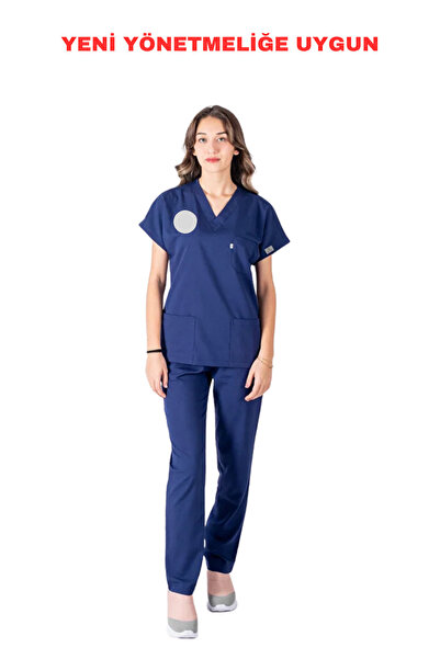 LITTE Uniformă de asistentă medicală bleumarin, set unisex din Lycra - în con...