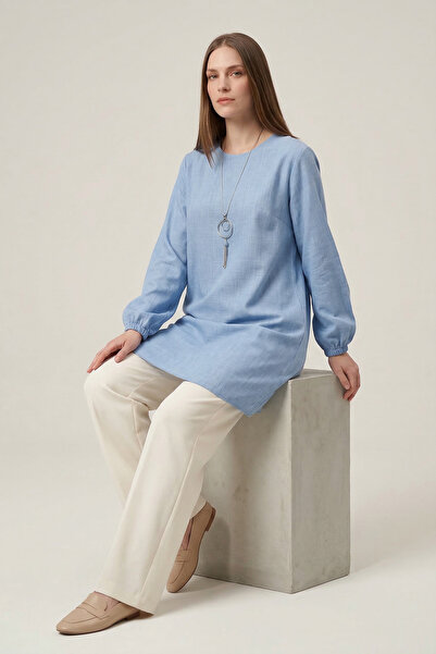 Linvey Yazlık Kadın Tunik Günlük İnce Sofia Keten Kolyeli Tunik Geniş Beden S...