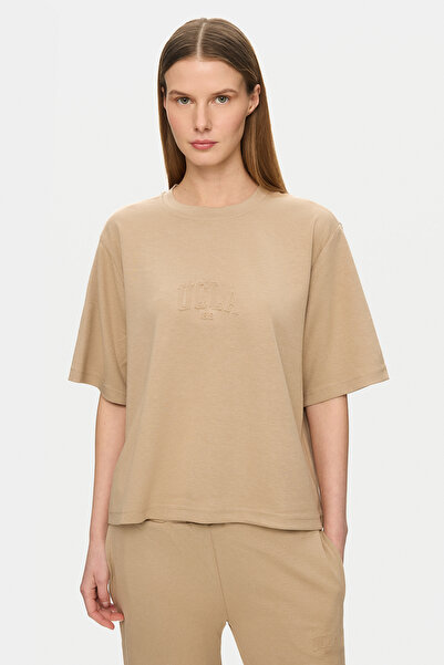UCLA Jayla Dark Beige Crew Neck Seersucker Printed Soft Textured Modal Fabric...