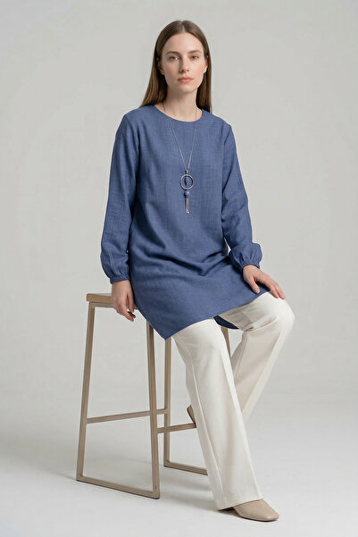 Linvey Yazlık Kadın Tunik Günlük İnce Sofia Keten Kolyeli Tunik Geniş Beden S...